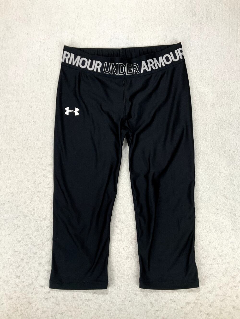 Under Armour Heat Gear Capri Leggings Logo Waistband Black Size Youth XL